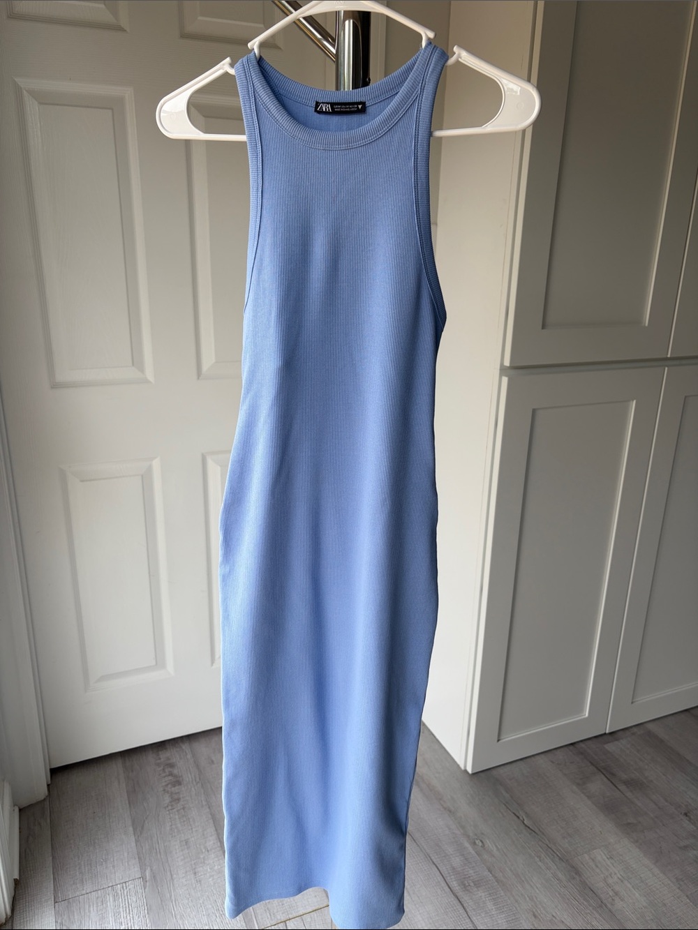 Zara Sky Blue Ribbed Tank Midi Dress, Size M.